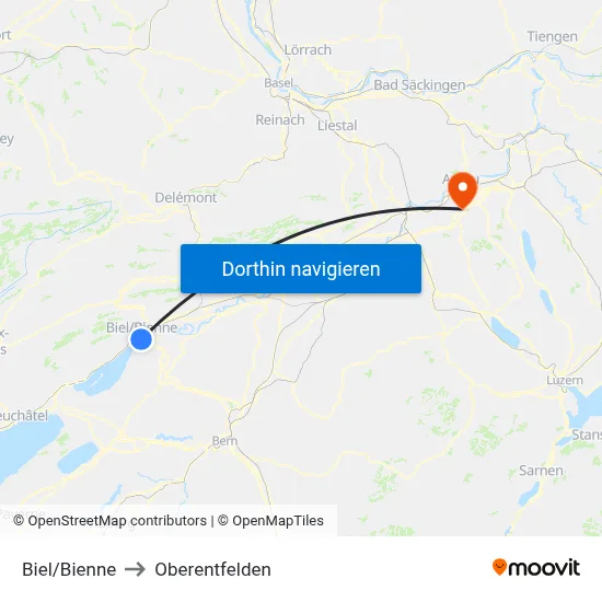 Biel/Bienne to Oberentfelden map