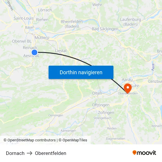 Dornach to Oberentfelden map
