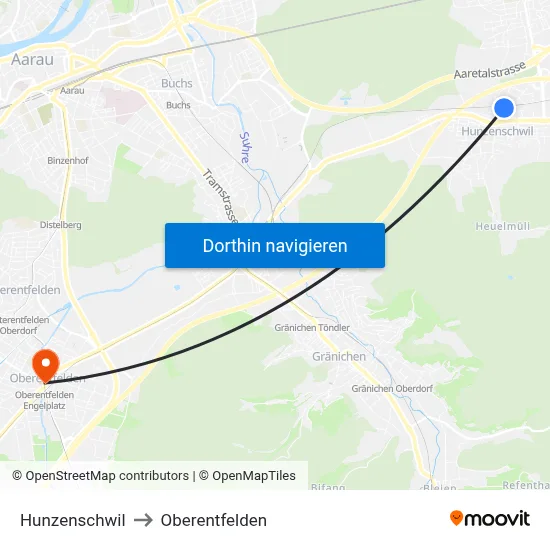 Hunzenschwil to Oberentfelden map