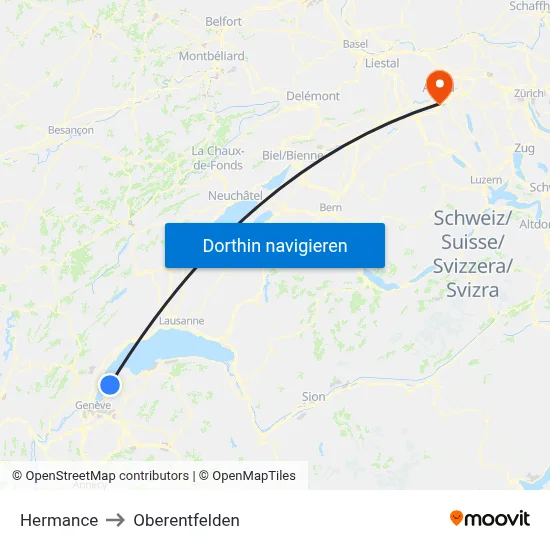 Hermance to Oberentfelden map