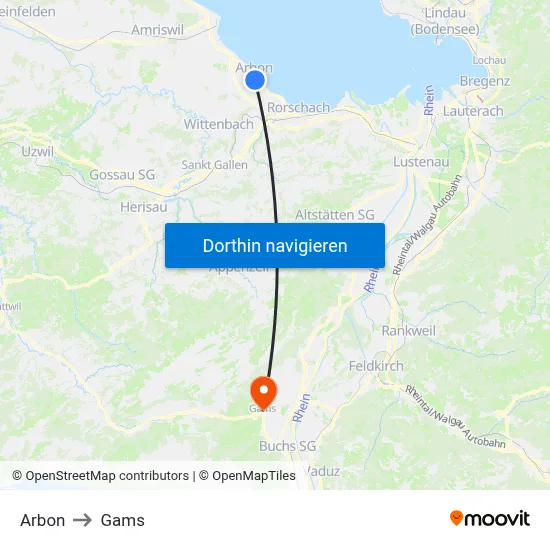 Arbon to Gams map
