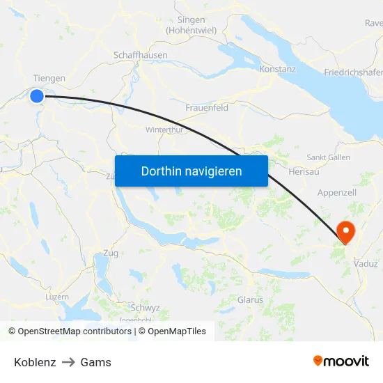 Koblenz to Gams map