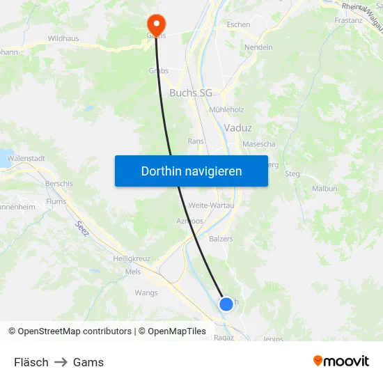 Fläsch to Gams map
