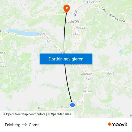 Felsberg to Gams map