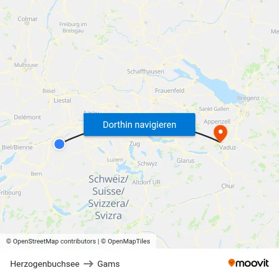 Herzogenbuchsee to Gams map