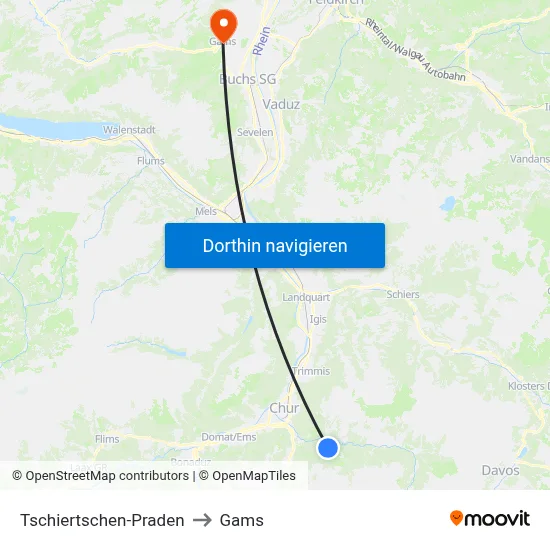 Tschiertschen-Praden to Gams map