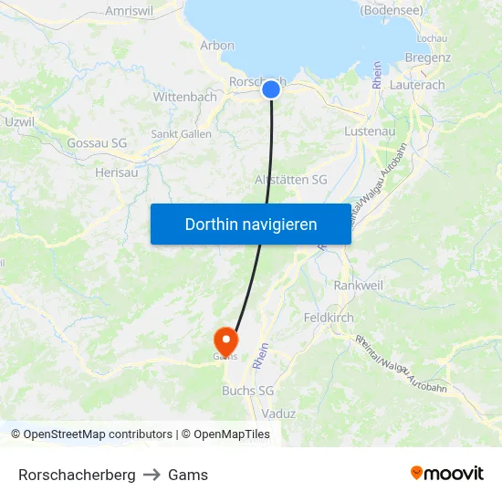 Rorschacherberg to Gams map