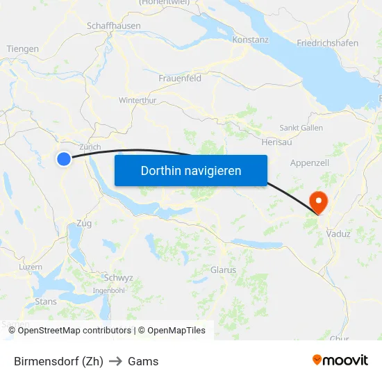 Birmensdorf (Zh) to Gams map