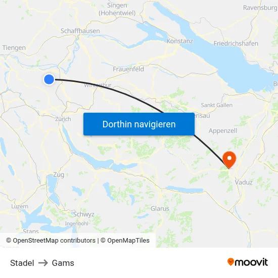 Stadel to Gams map