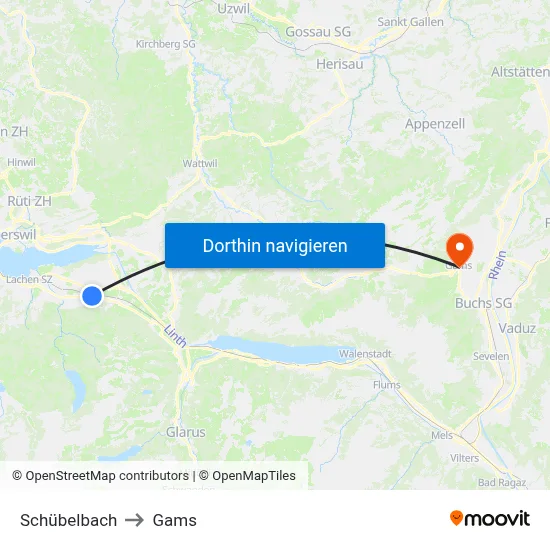 Schübelbach to Gams map