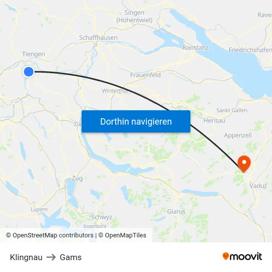 Klingnau to Gams map