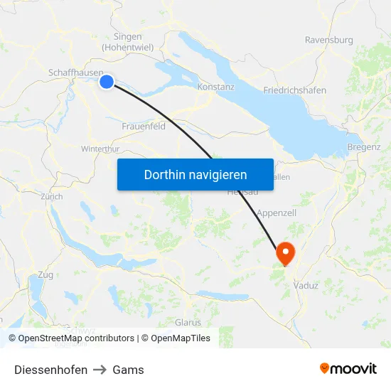 Diessenhofen to Gams map