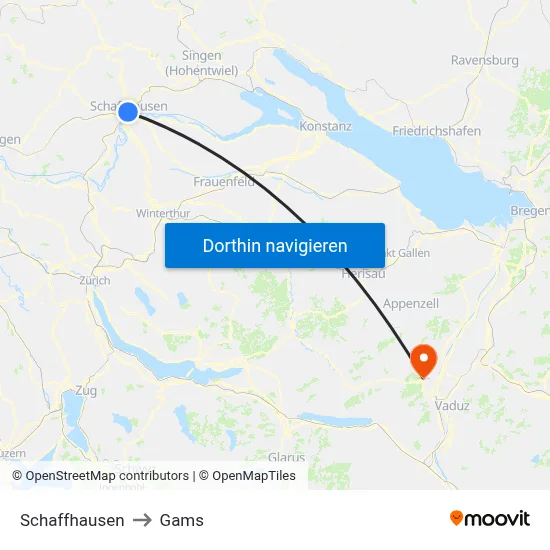 Schaffhausen to Gams map
