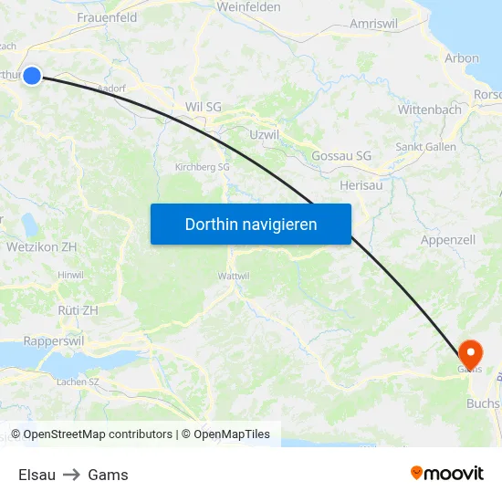 Elsau to Gams map