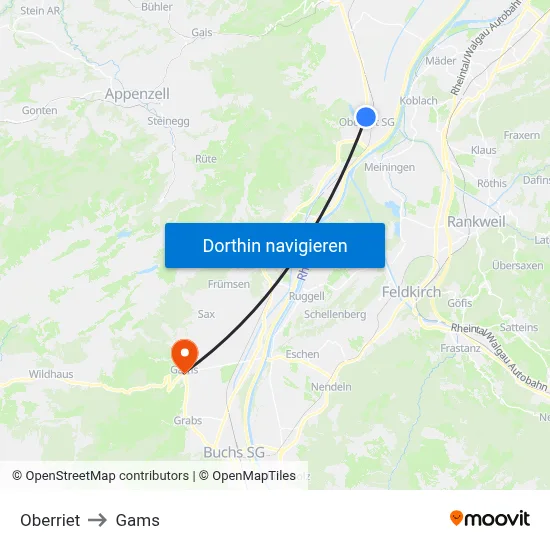 Oberriet to Gams map