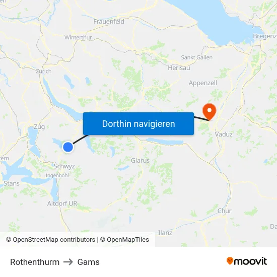 Rothenthurm to Gams map