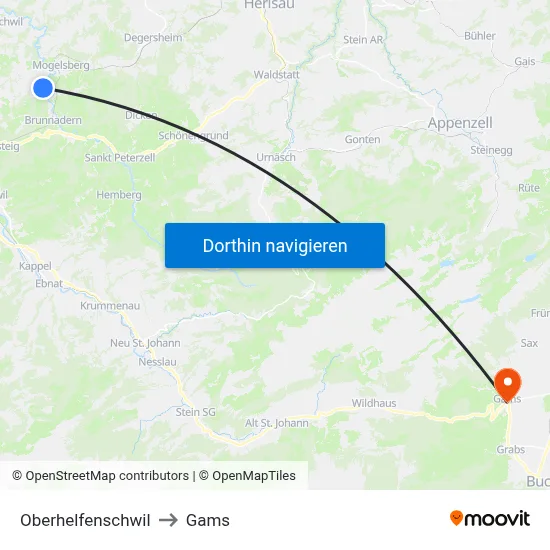 Oberhelfenschwil to Gams map