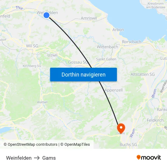 Weinfelden to Gams map