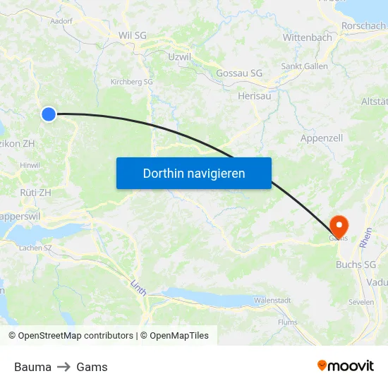 Bauma to Gams map