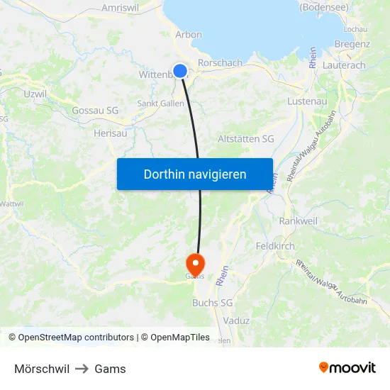 Mörschwil to Gams map