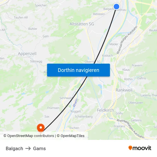 Balgach to Gams map