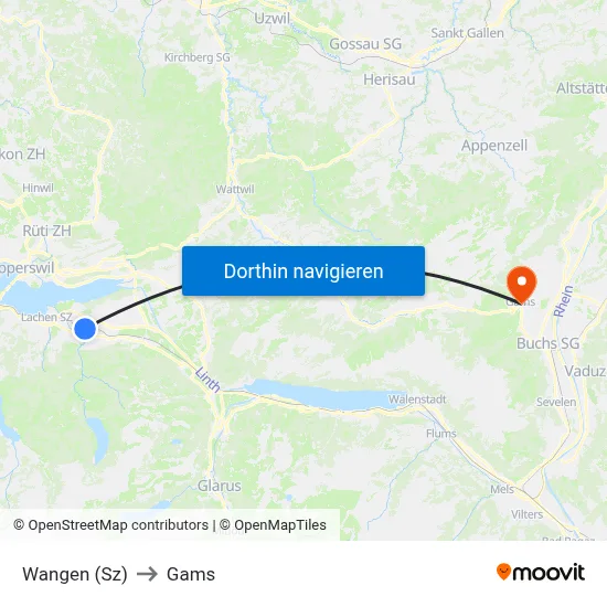 Wangen (Sz) to Gams map
