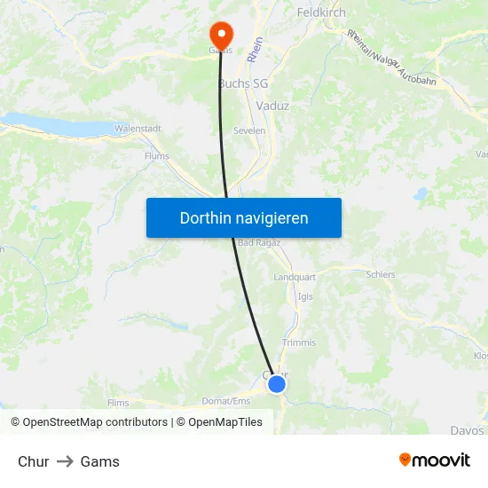 Chur to Gams map