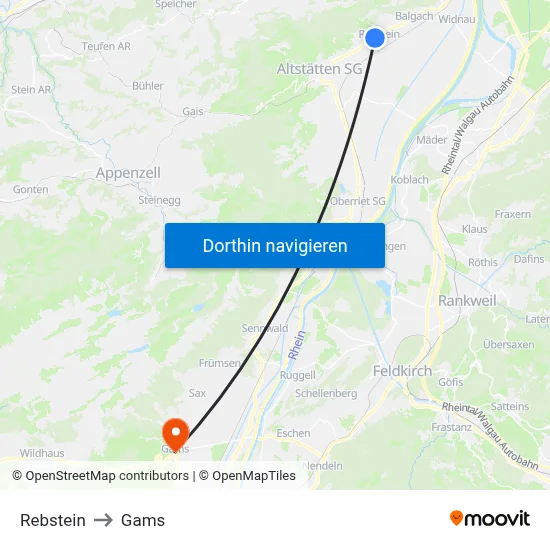 Rebstein to Gams map