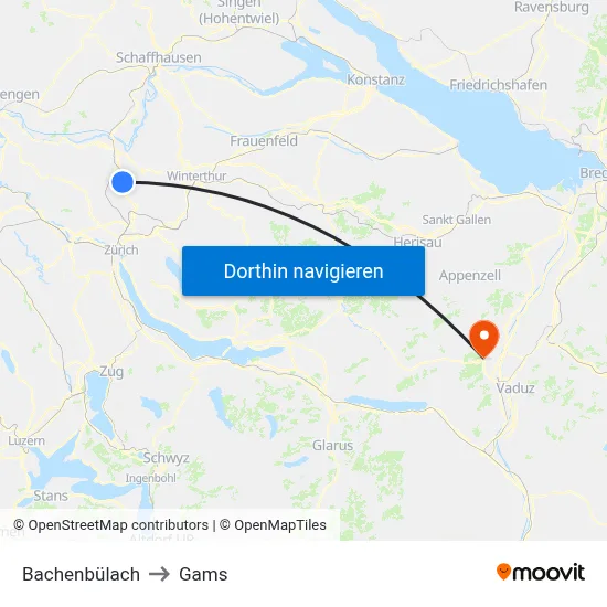 Bachenbülach to Gams map