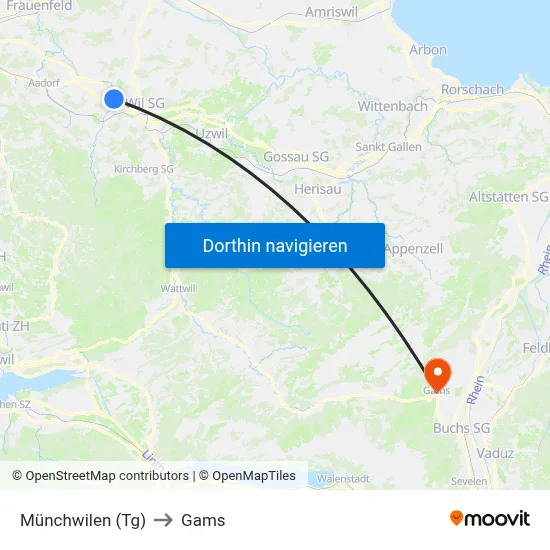 Münchwilen (Tg) to Gams map