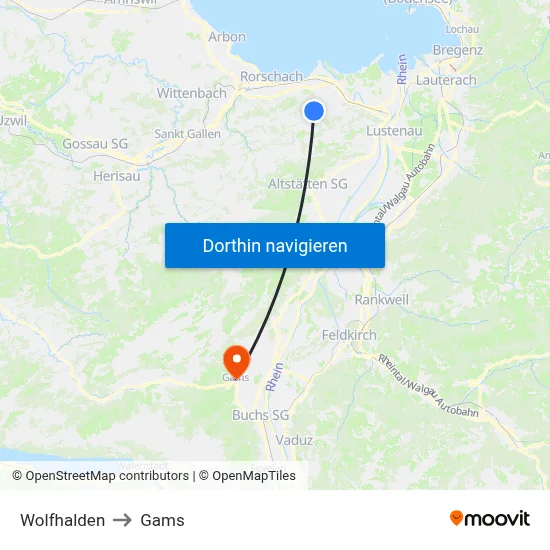 Wolfhalden to Gams map