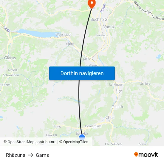 Rhäzüns to Gams map