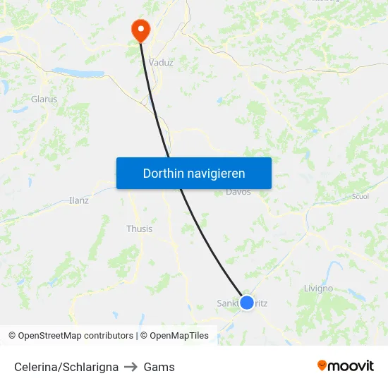 Celerina/Schlarigna to Gams map