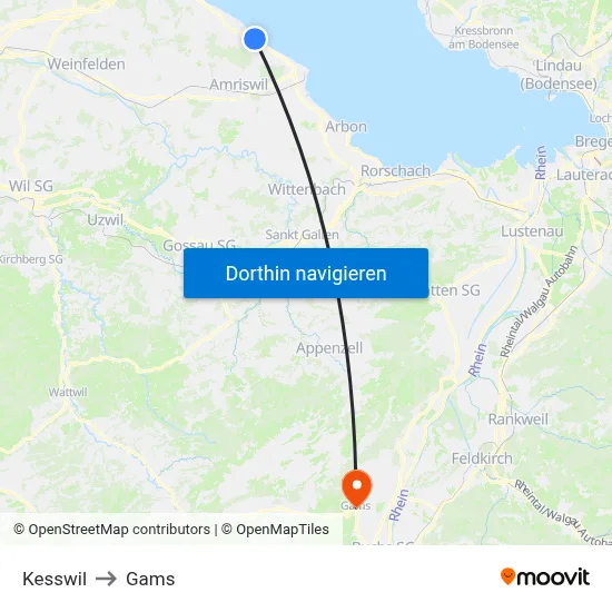 Kesswil to Gams map