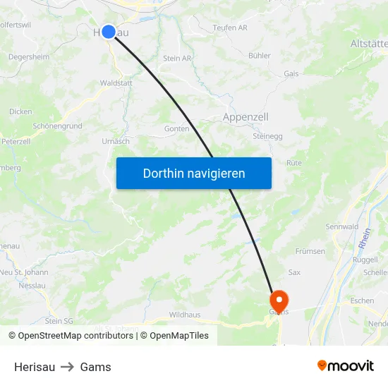 Herisau to Gams map