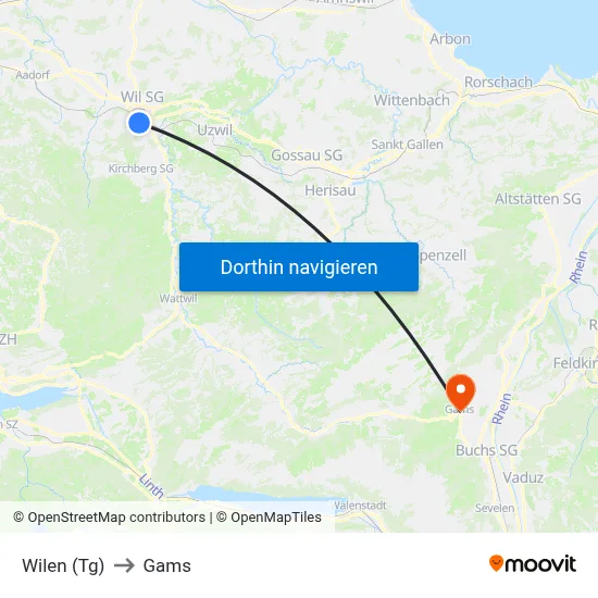 Wilen (Tg) to Gams map