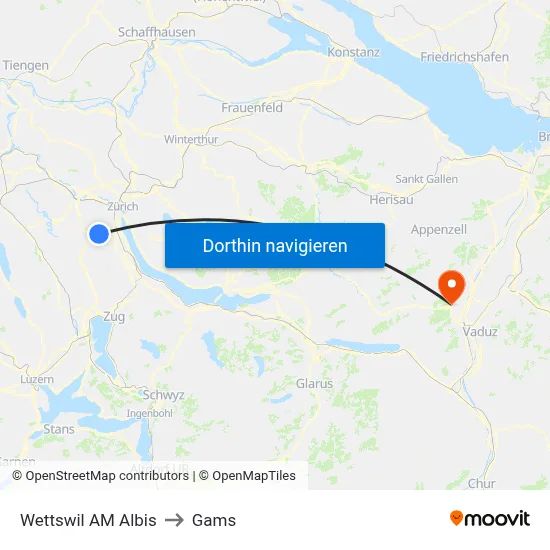 Wettswil AM Albis to Gams map