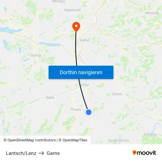 Lantsch/Lenz to Gams map