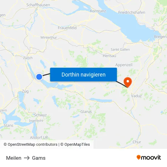 Meilen to Gams map