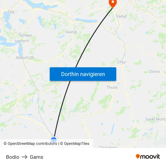 Bodio to Gams map
