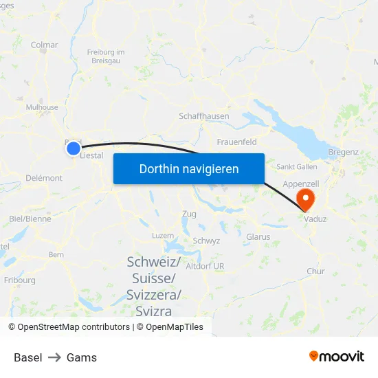 Basel to Gams map