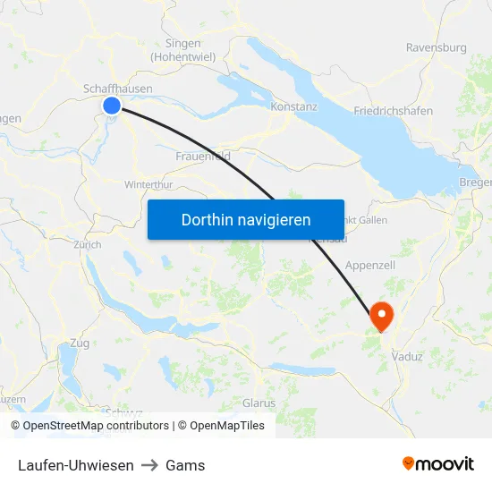 Laufen-Uhwiesen to Gams map