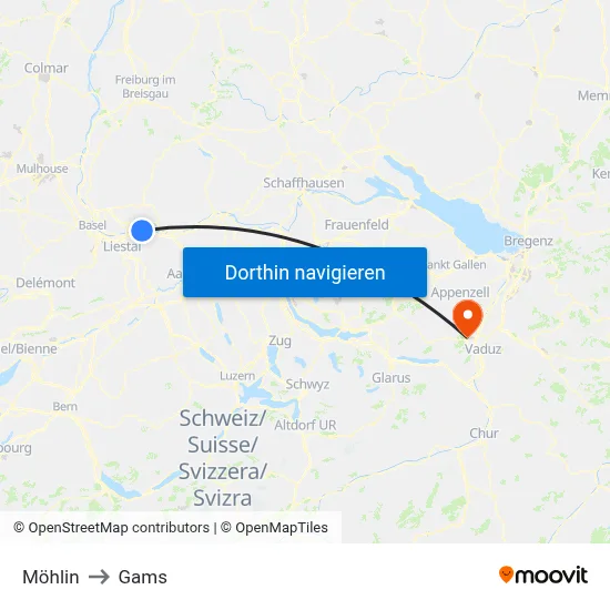 Möhlin to Gams map