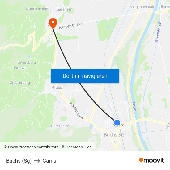 Buchs (Sg) to Gams map
