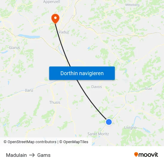 Madulain to Gams map