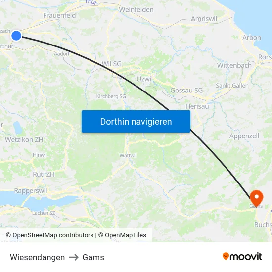Wiesendangen to Gams map