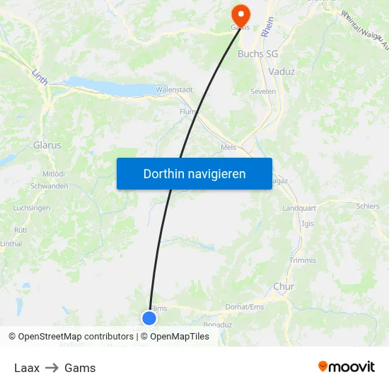 Laax to Gams map