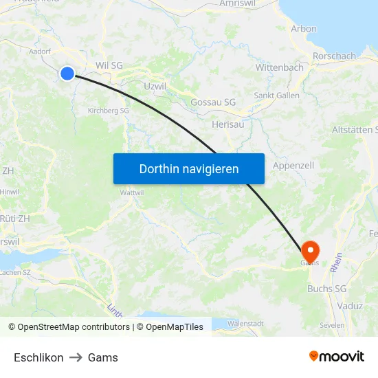 Eschlikon to Gams map