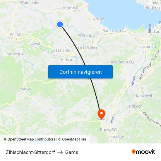 Zihlschlacht-Sitterdorf to Gams map