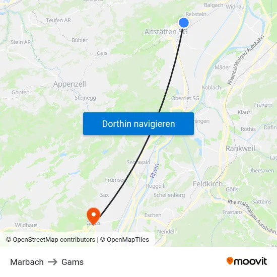 Marbach to Gams map